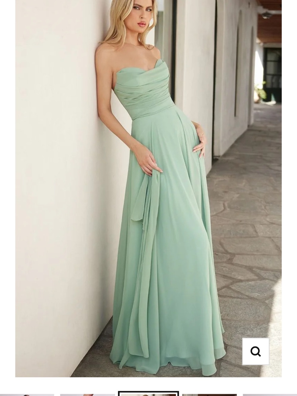 Strapless Sweetheart Sage Green Chiffon Gown